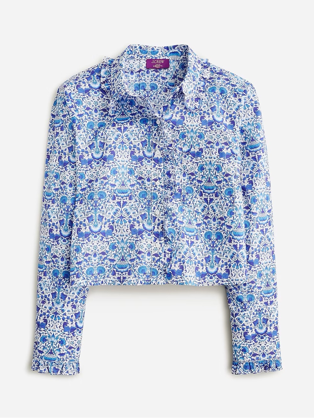 JCrew Ruffle-trim button-up shirt in Liberty® Lodden fabric